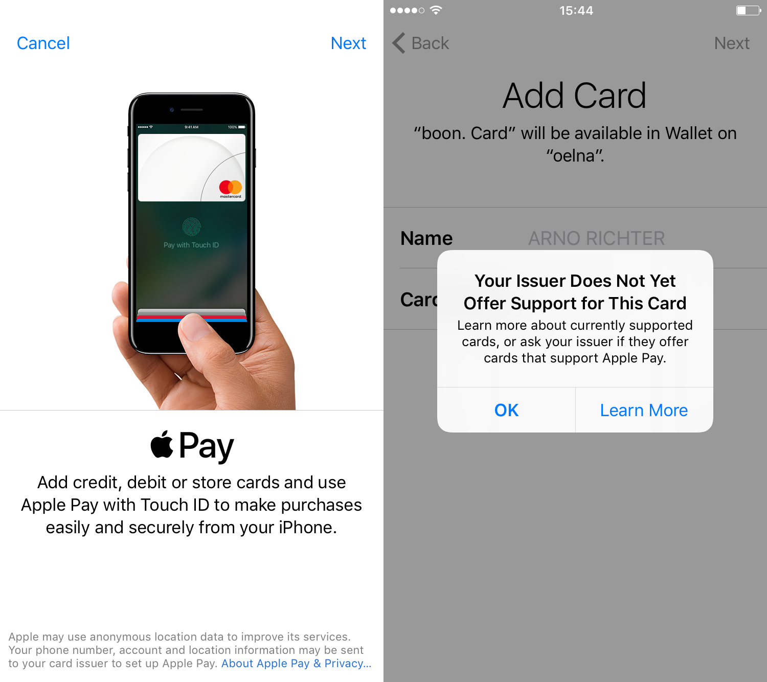 Apple Pay in Deutschland, mit boon. aus Frankreich, Probleme